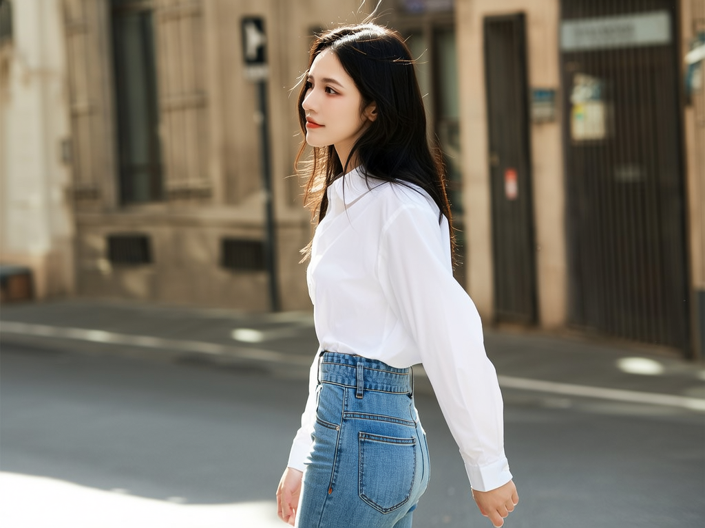 肤白，貌美，大长腿，牛仔裤